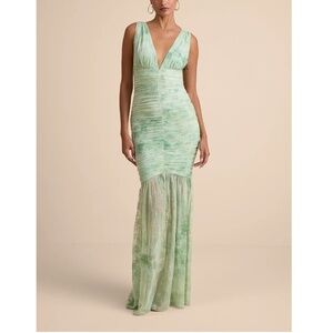 Lulus Jamie Mint Green Floral Mesh Sheer Hem Maxi Dress - Size S